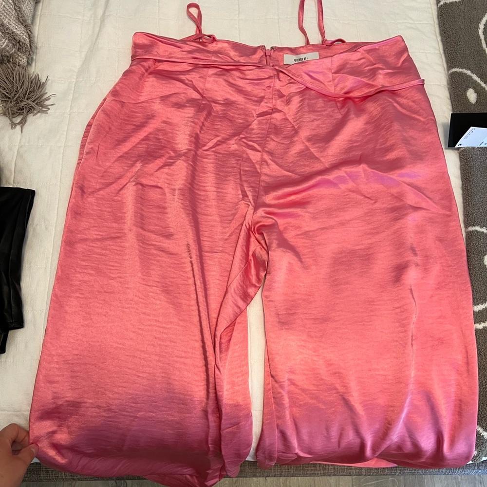 Wide leg satin silky pink pants